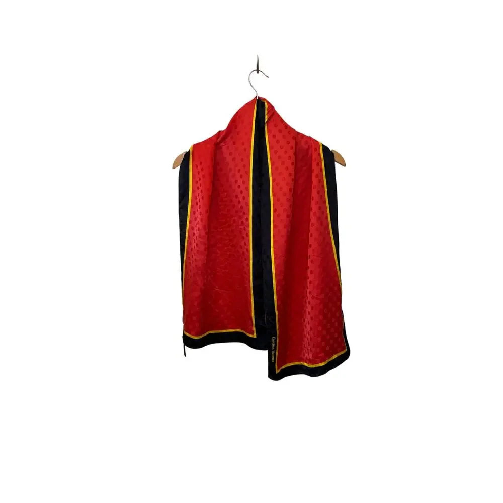 VTG Carolina Herrera Bold Red Yellow & Black Silk Polkadot Neck Scarf Old Money